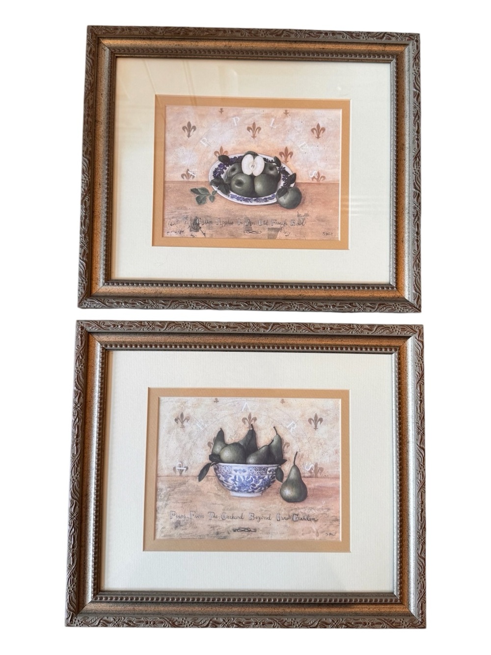 2 Shelley Hely Fleur De Lis Fruit Bowls French Country Farmhouse Blue and White